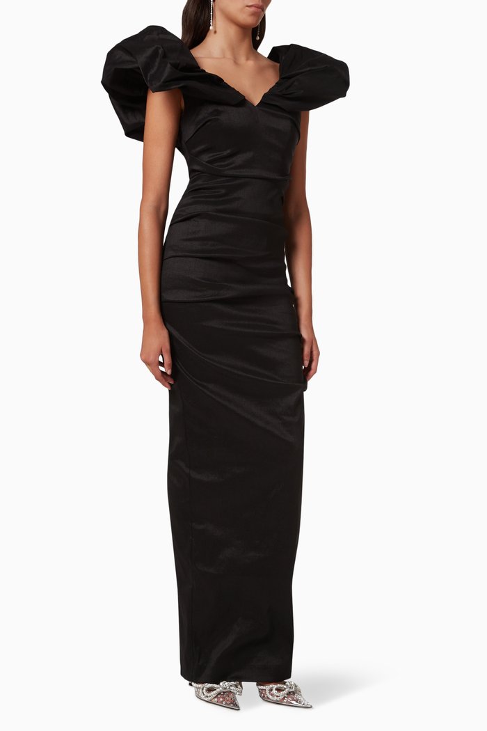 

Frey Ruched Gown in Taffeta, Black