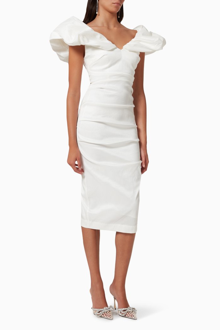 

Frey Ruched Dress in Taffeta, Neutral
