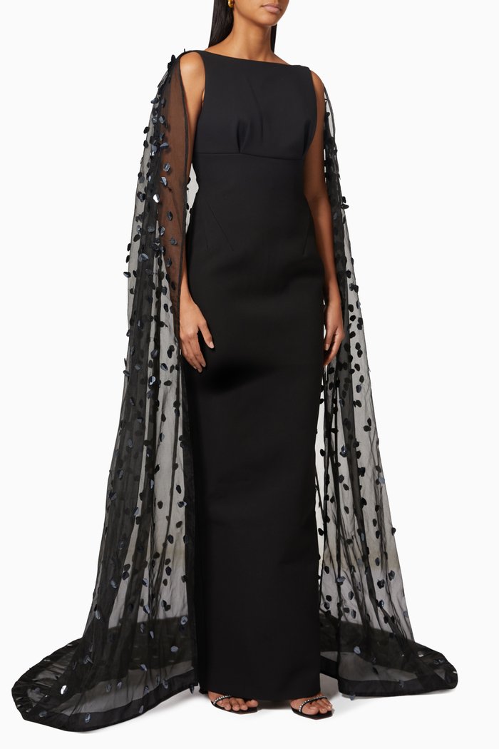 

Hamlin Cape Gown in Bonded Crepe, Black