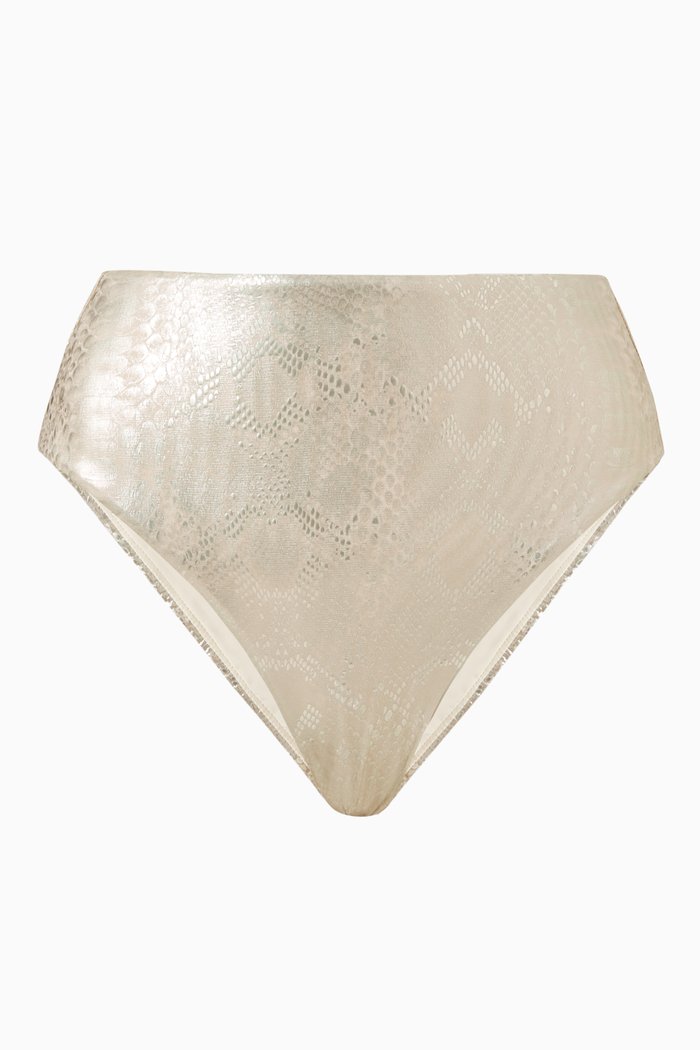 

Metallic Good Waist Bikini Bottom in High-shine Nylon, Silver