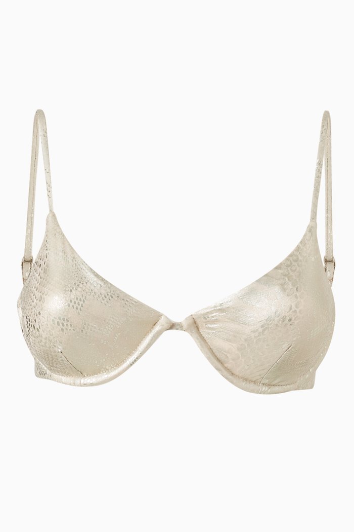 Metallic Scoop Bikini Top in High-shine Nylon, Silver