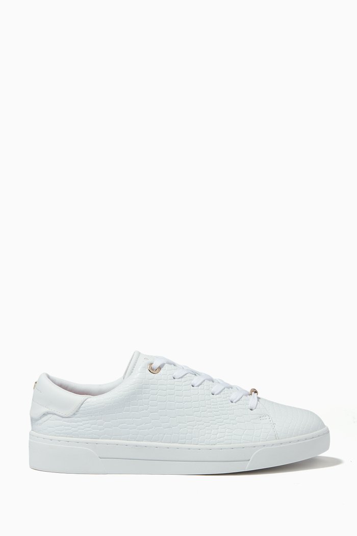 

Zennco Trainers in Croc-embossed Leather, White