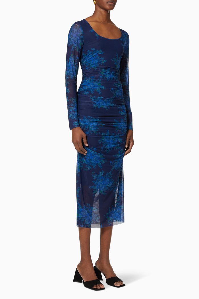 

Ruched Midi Dress in Recycled Nylon, Blue