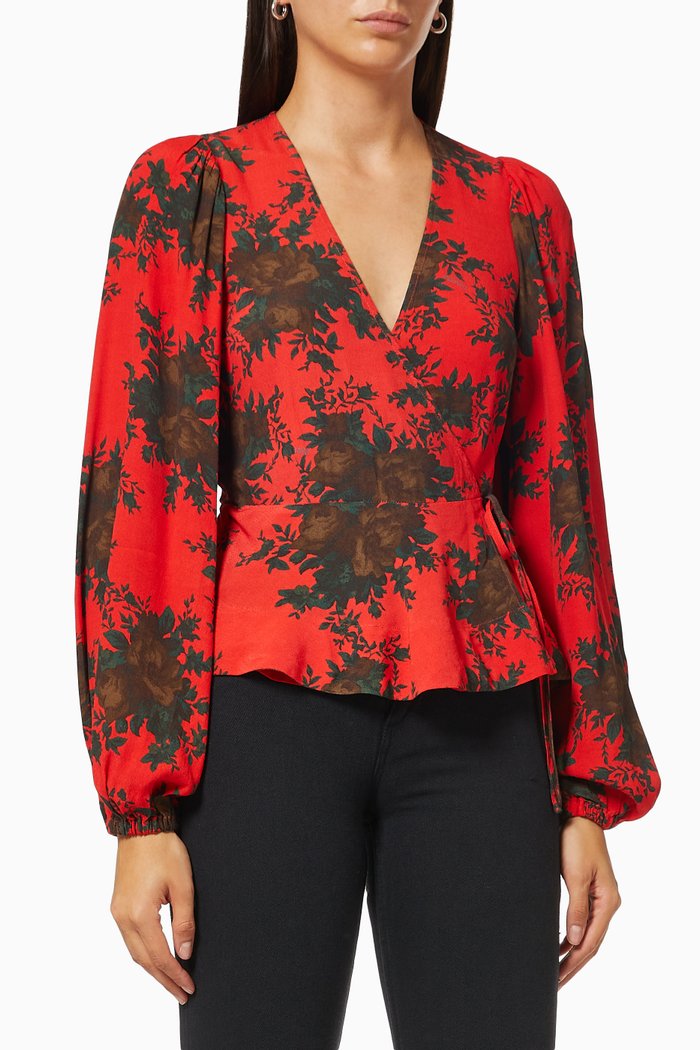 

Floral Wrap-around Top in Lenzing EcoVero™ Crepe, Red