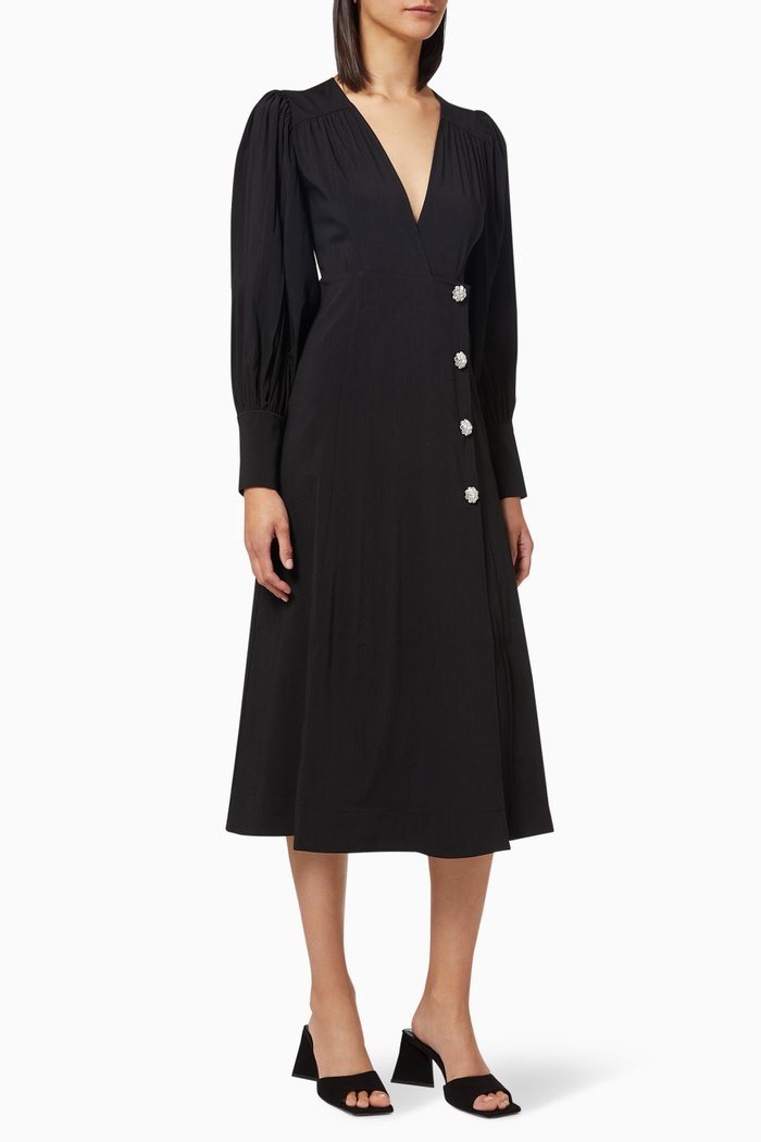 

Wrap Midi Dress in Recycled Poly-viscose, Black