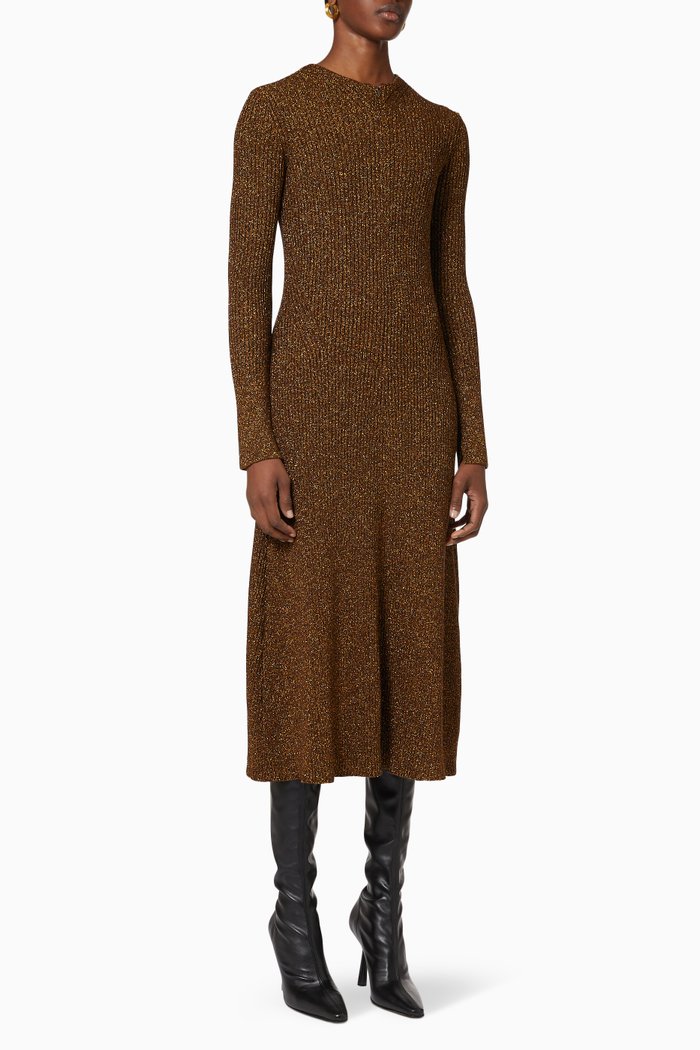 

Knit Midi Dress in Viscose Lurex, Brown