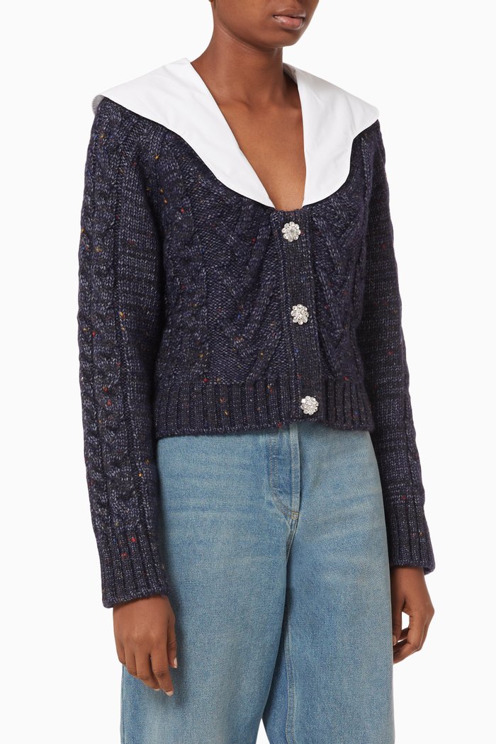 

Cropped Cardigan in Cable Knit, Blue