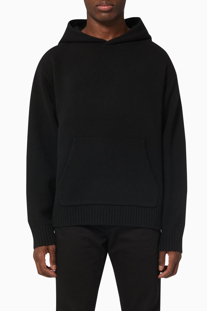 Hoodie in Merino Wool, Black