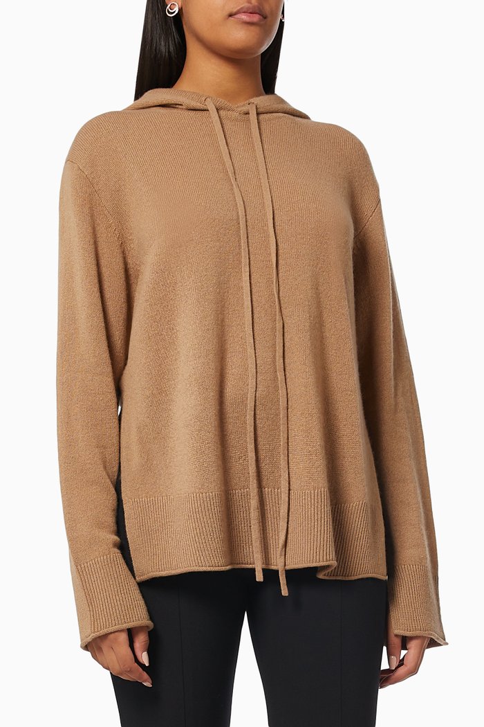 

High Slit Hoodie in Merino Wool, Neutral