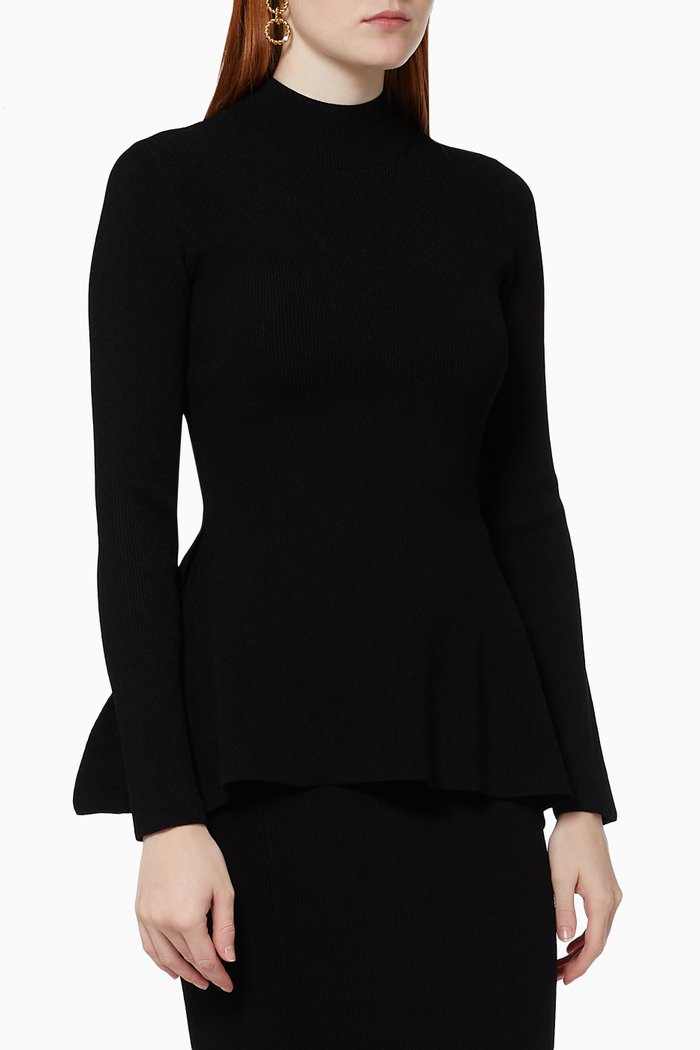 

Side Drape Top in Rib-knit, Black