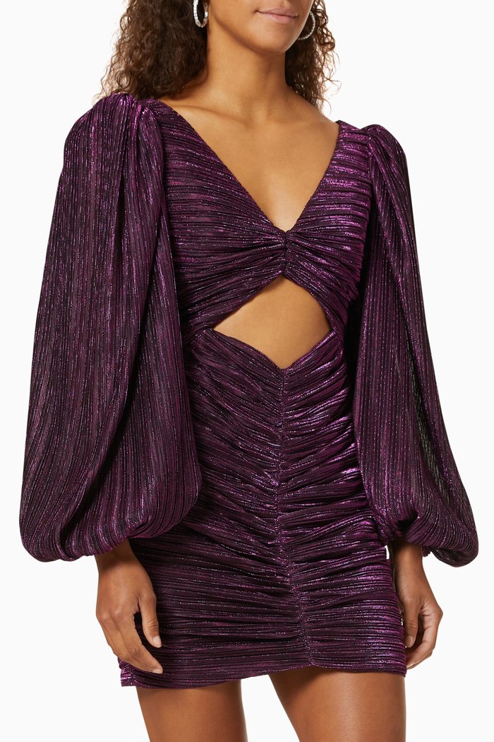 

Gaufre Ruched Dress in Metallic Jersey, Purple