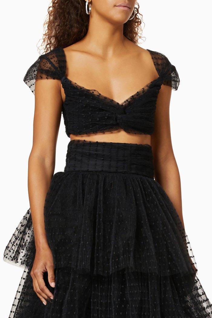 

Polka Dot Crop Top in Tulle, Black