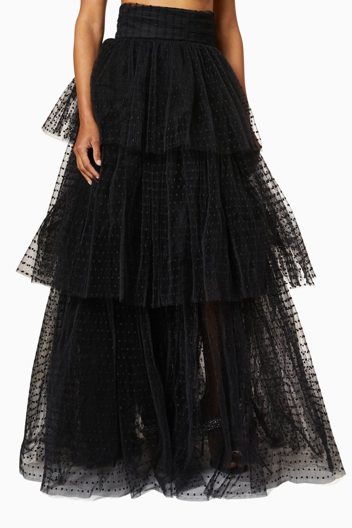 

Tiered Maxi Skirt in Tulle, Black