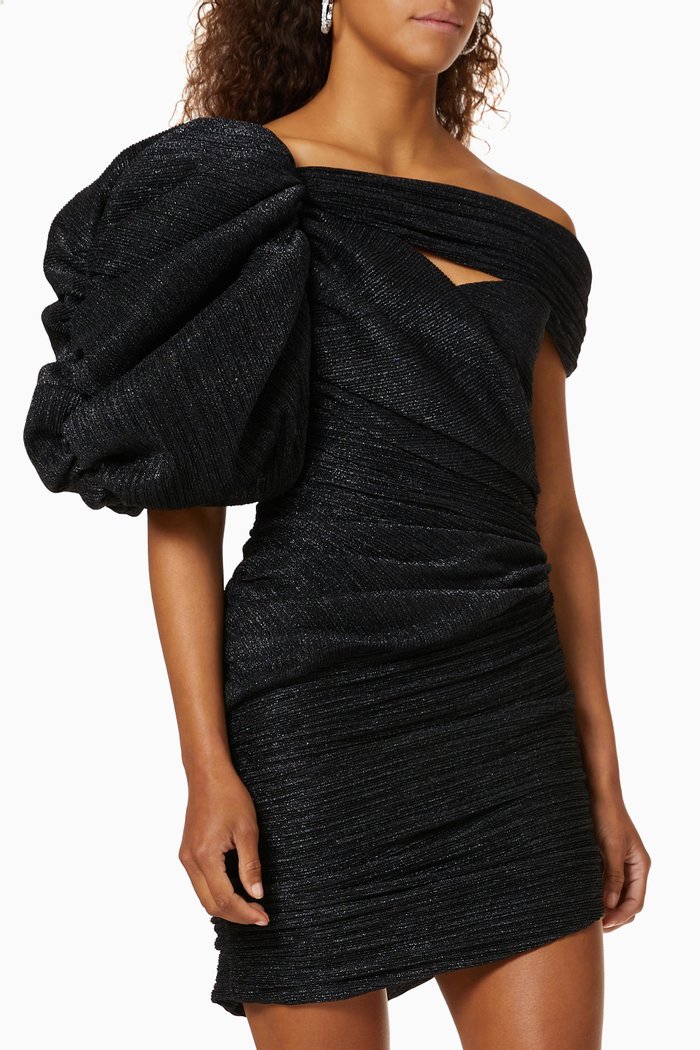 

Gaufre Off Shoulder Mini Dress, Black