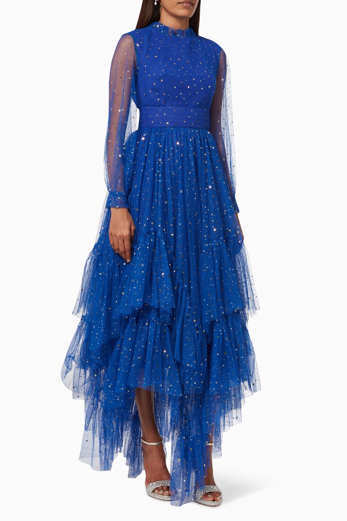 

Stars Ruffled Dress in Tulle, Blue
