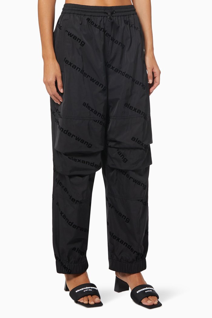 

Flocked Logo Trackpants in Memory Taffeta, Black