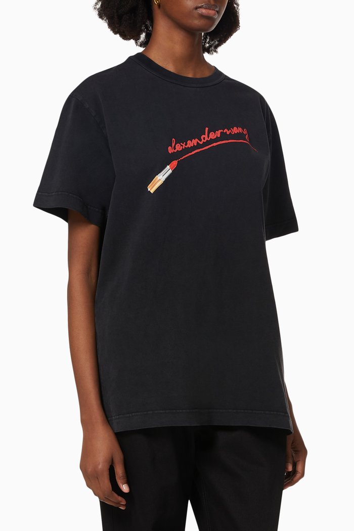 

Lipstick Graphic T-Shirt in Cotton Jersey, Black