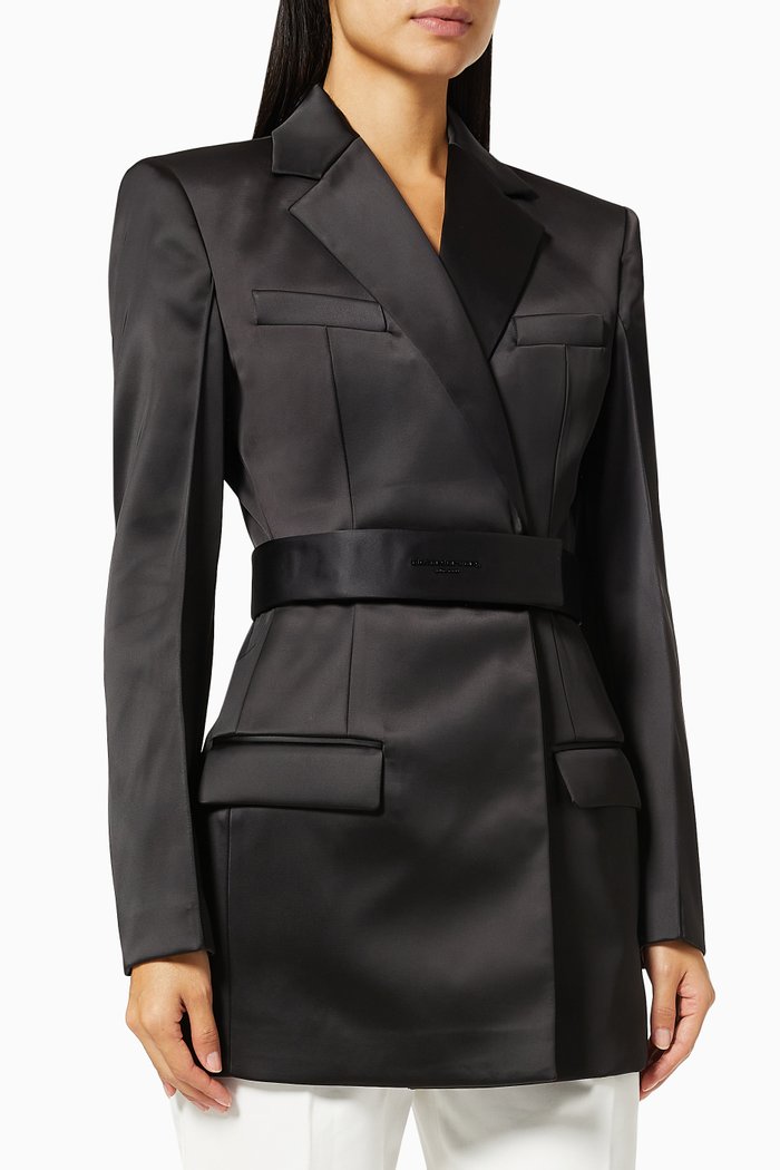 

Belted Blazer Dress in Heavy Satin, Black