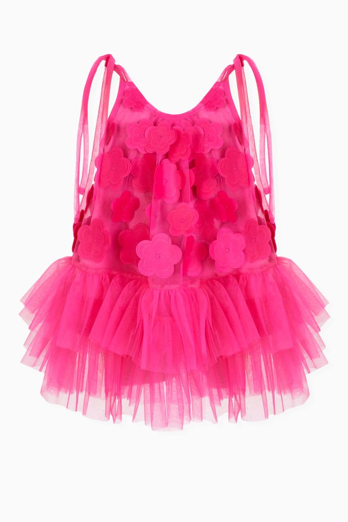 Elegant Floral Dress in Tulle, Pink