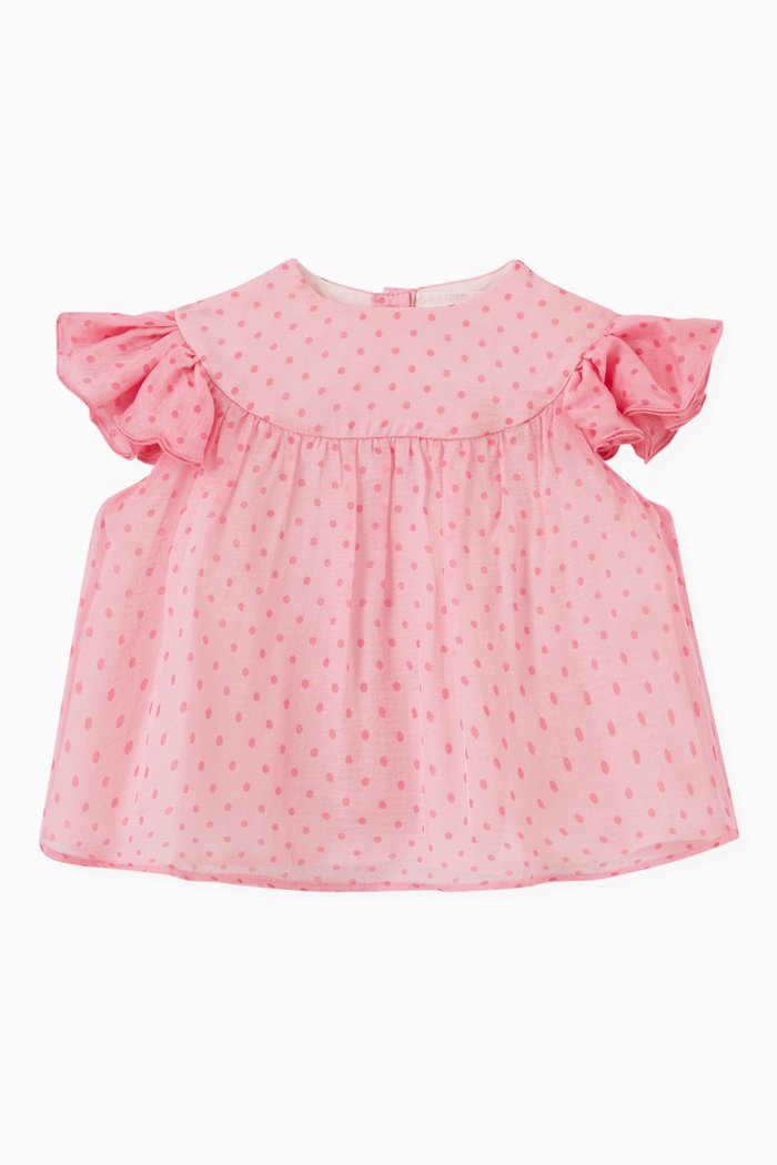 

Polka Dot Frill Top in Silk, Pink
