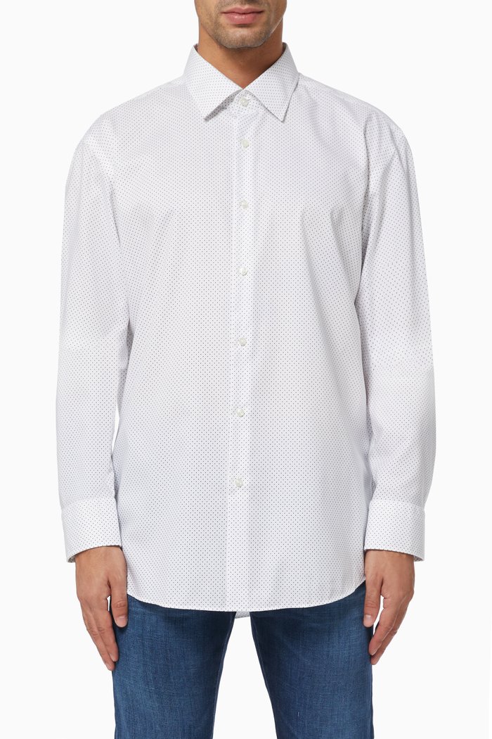 

Dot Print Crease-resistant Shirt in Cotton, White