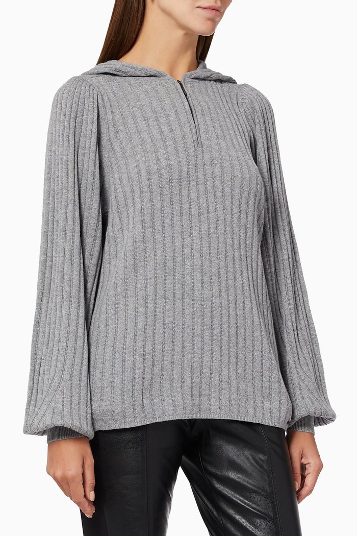 

Shaney Lounge Hoodie in Viscose, Lambswool, Cotton Rib-knit, Grey