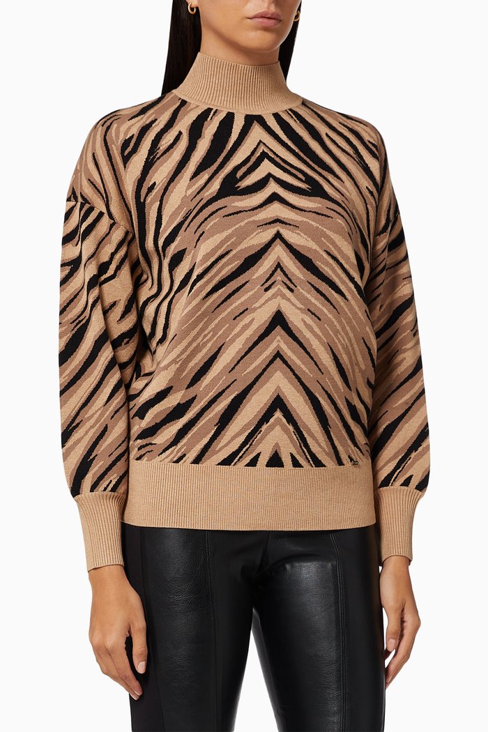 

Panthia Sweater in Animal Jacquard Viscose, Brown