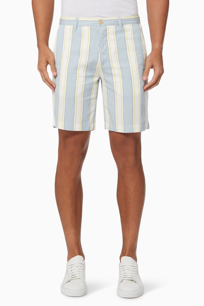 

Calvie Shorts in Striped Viscose Linen Blend, Blue
