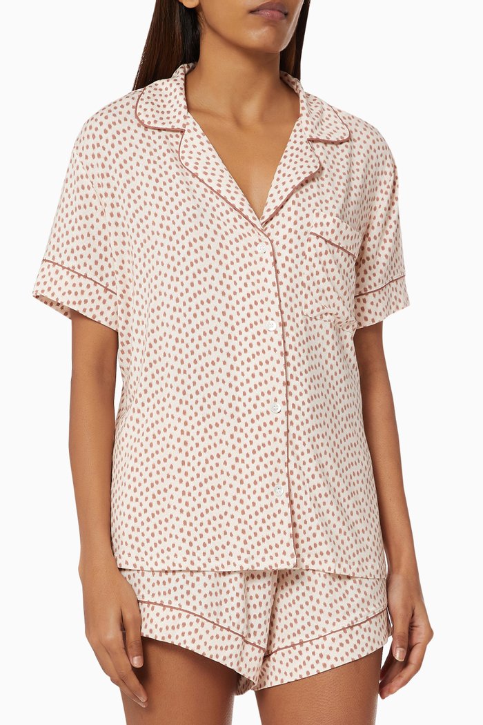 

Gisele Printed Relaxed Shorts PJ Set in Modal, Brown