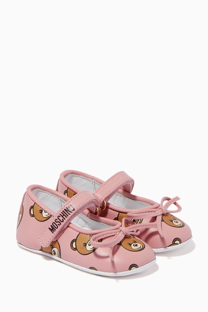 

Teddy Bear Print Ballerina in Leather, Pink