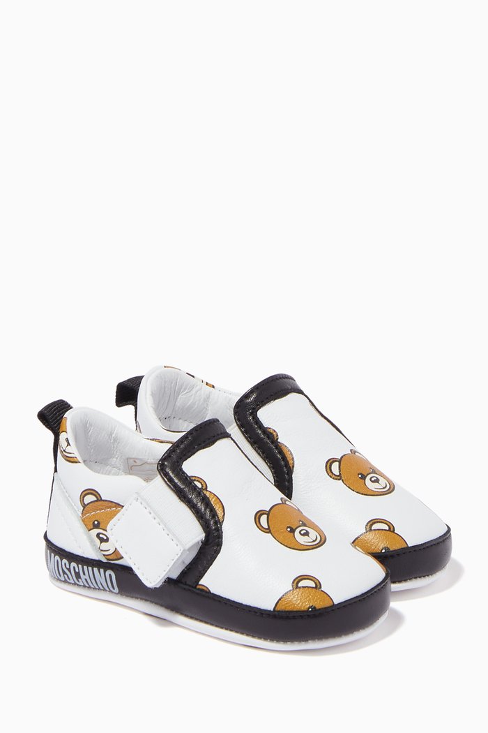 

Toy Bear Print Low-top Sneakers in Leather, White
