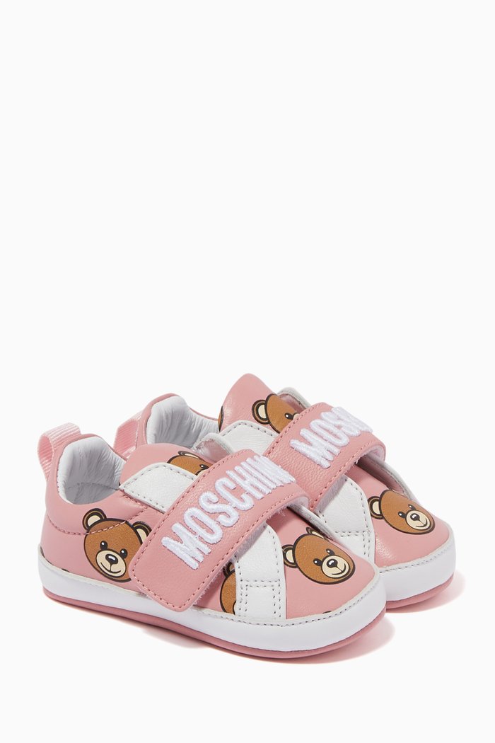 Teddy Bear Sneakers in Leather, Pink