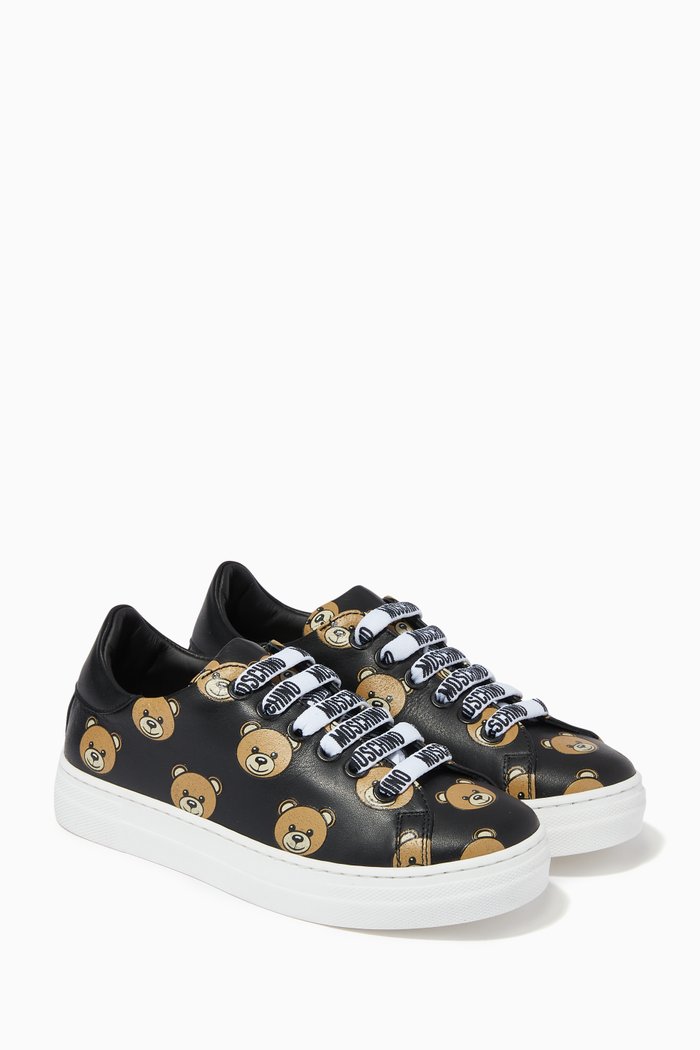 

Teddy Bear Print Sneakers in Leather, Black