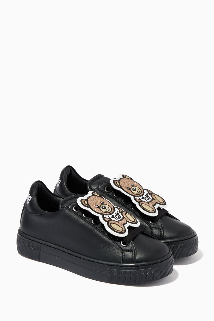 

Large Bear Embellishment Sneakers in Leather, White