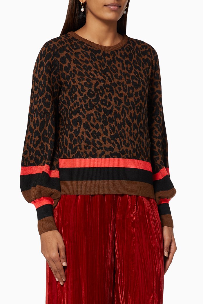 

Hieros Sweater in Animal Print Knit, Brown