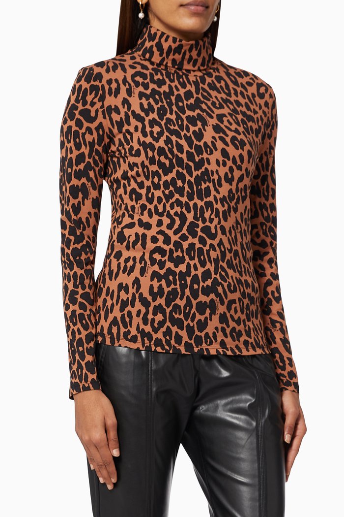 

Rafe Leopard Top in Jersey, Brown