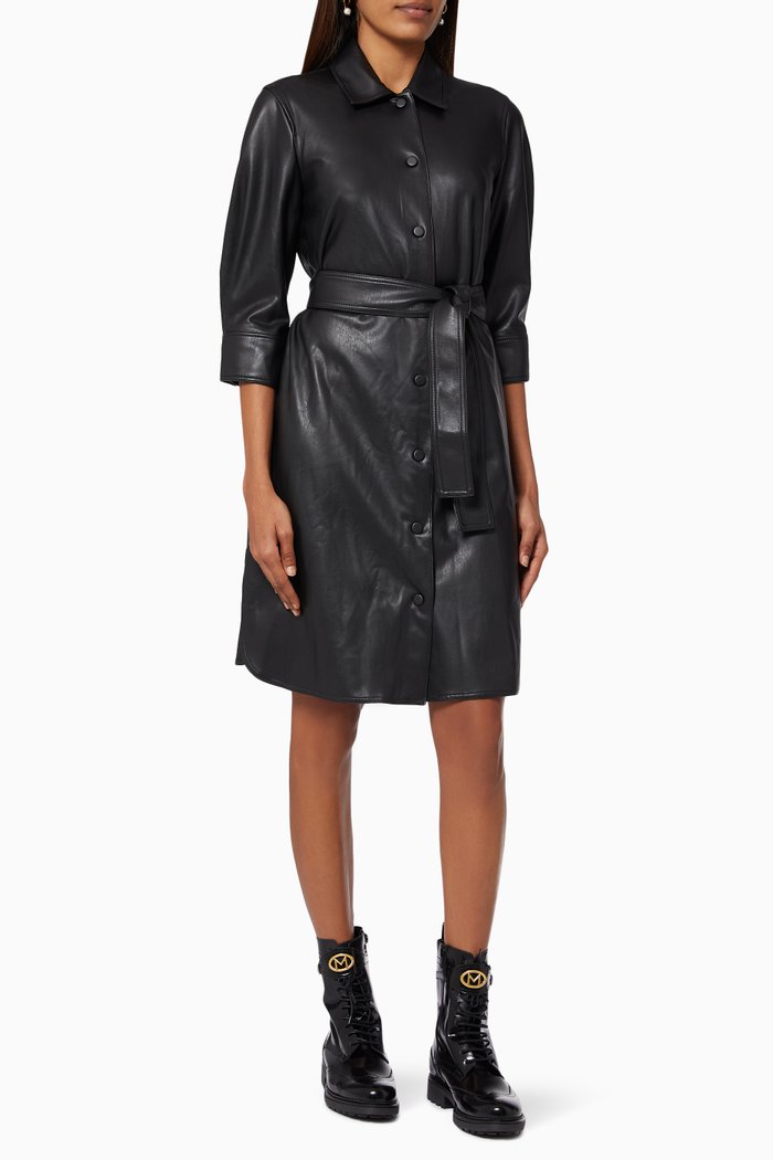 

Bronte Shirt Dress in Faux Leather, Black
