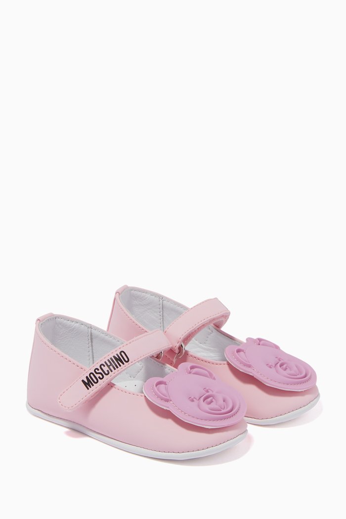 

Teddy Bear Logo Ballerina in Leather, Pink