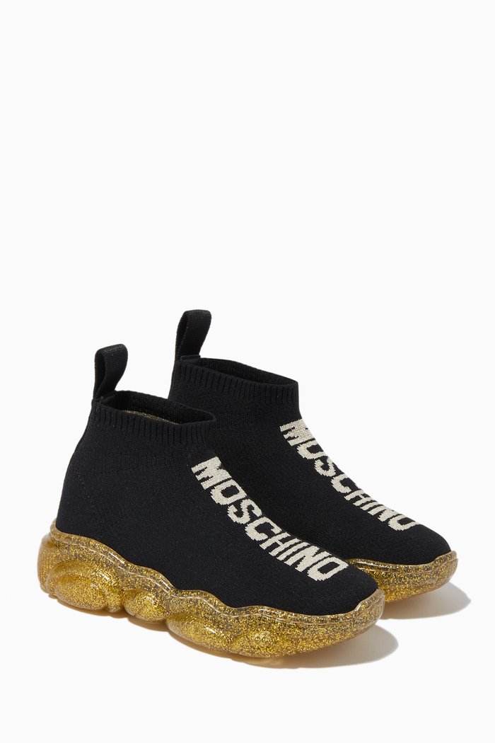 

Teddy Bear Sock Sneakers in Nylon, Black
