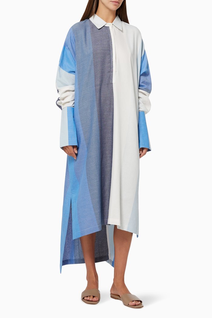 

Striped French Cuff Tunic in Cotton, Blue
