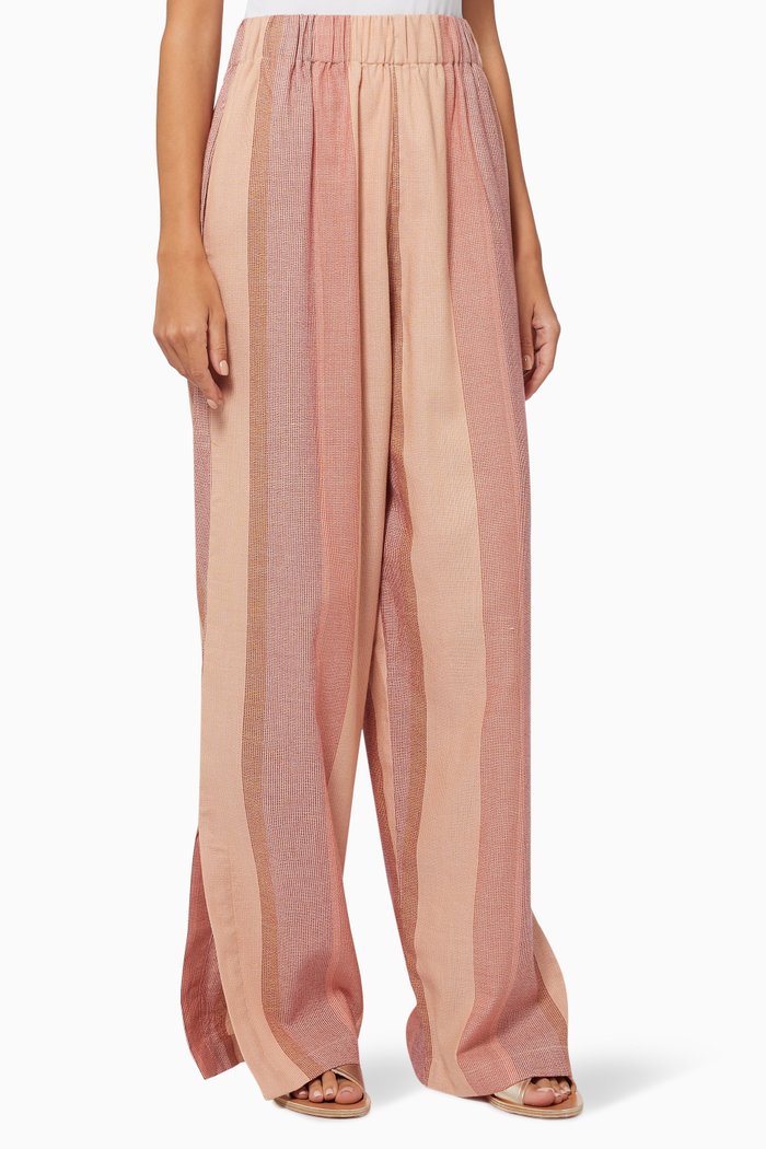 

Striped Palazzo Pants in Cotton, Pink
