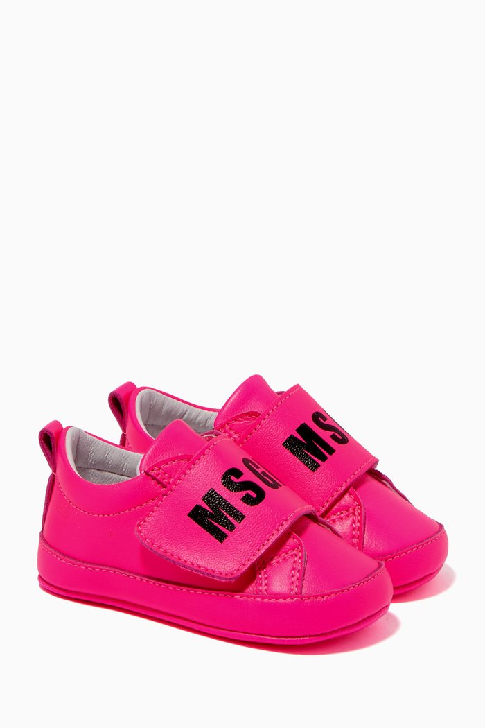Logo Velcro Sneakers in Leather, Pink