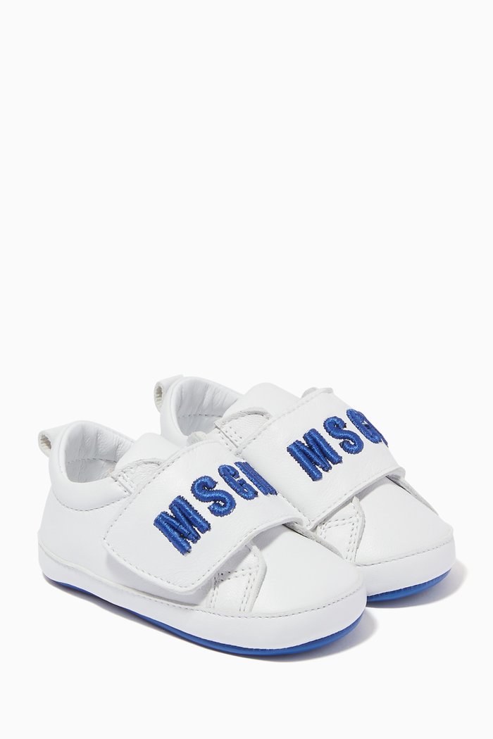 

Embroidered Logo Velcro Sneakers in Leather, White