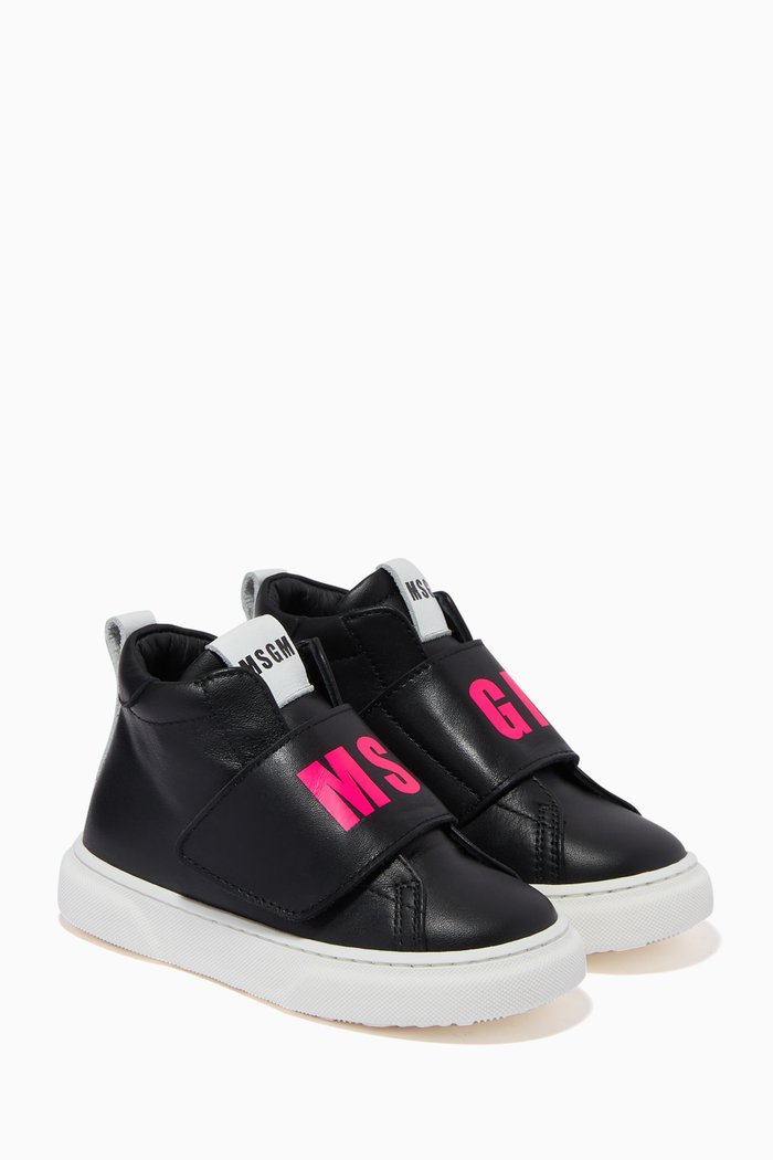 

Logo High-Top Sneakers in Leather, Black