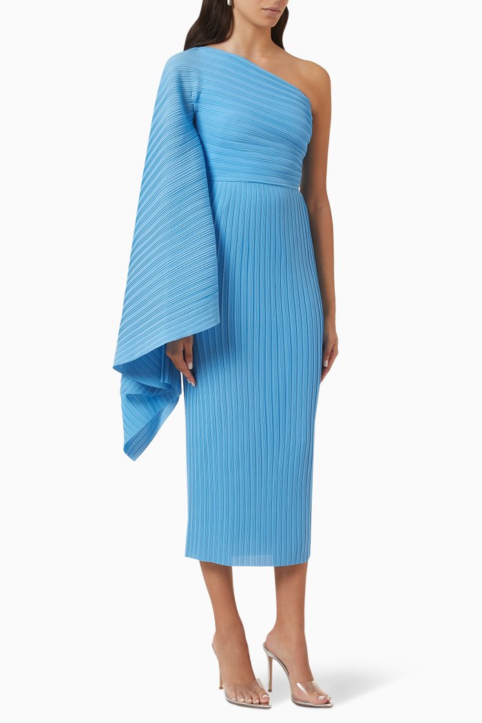 

The Lenna Midi Dress in Plissé Crepe, Blue