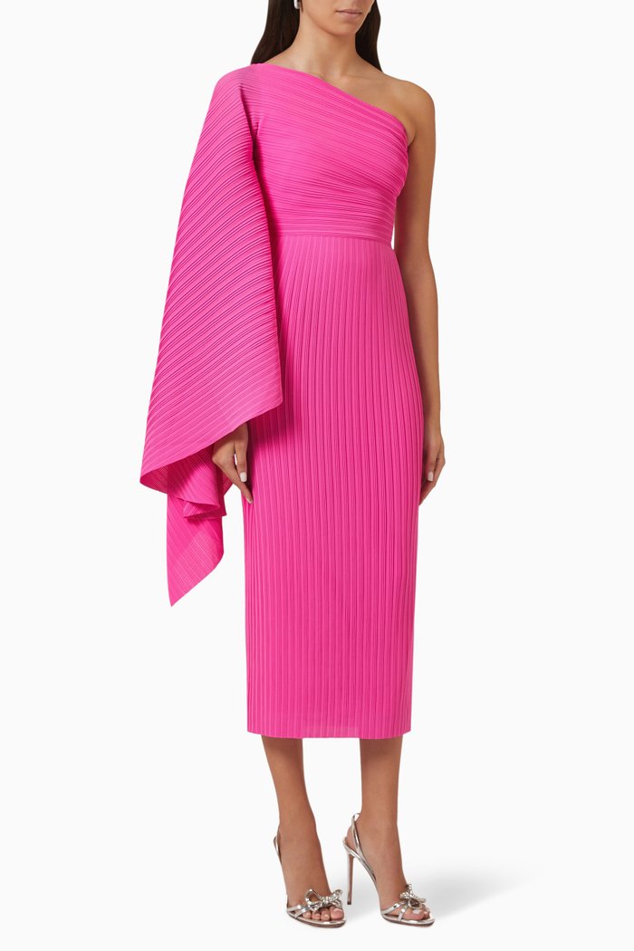 

The Lenna Midi Dress in Plissé Crepe, Pink