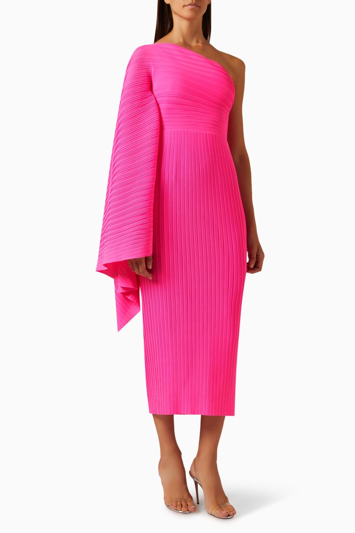 

The Lenna Midi Dress in Plissé Crepe, Pink