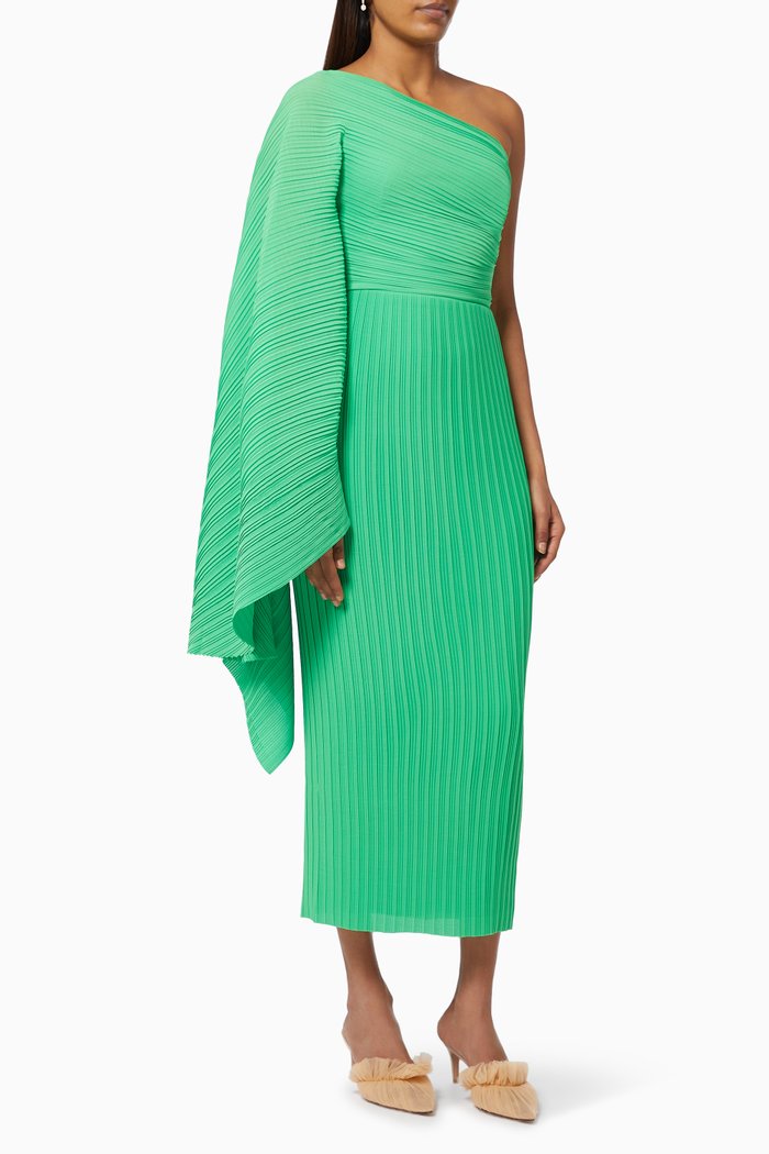 

The Lenna Midi Dress in Plissé Crepe, Green