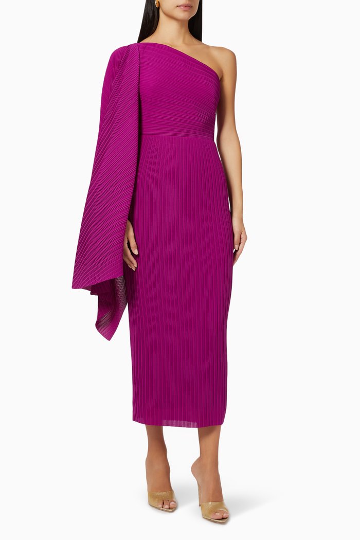 

The Lenna Midi Dress in Plissé Crepe, Purple