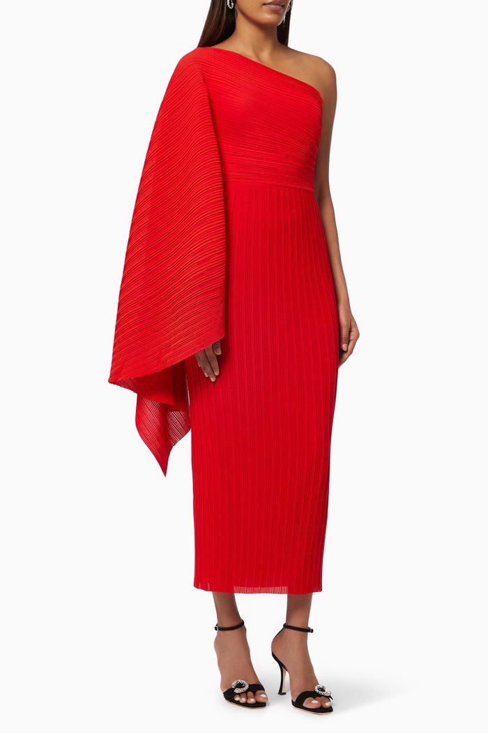 

The Lenna Midi Dress in Plissé Crepe, Red